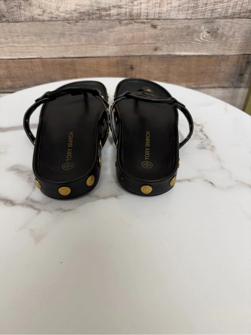 Tory Burch Black Leather Thong Sandals